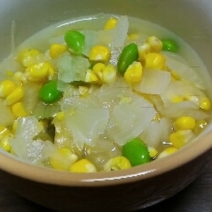 とうもろこしと枝豆の冷製スープ